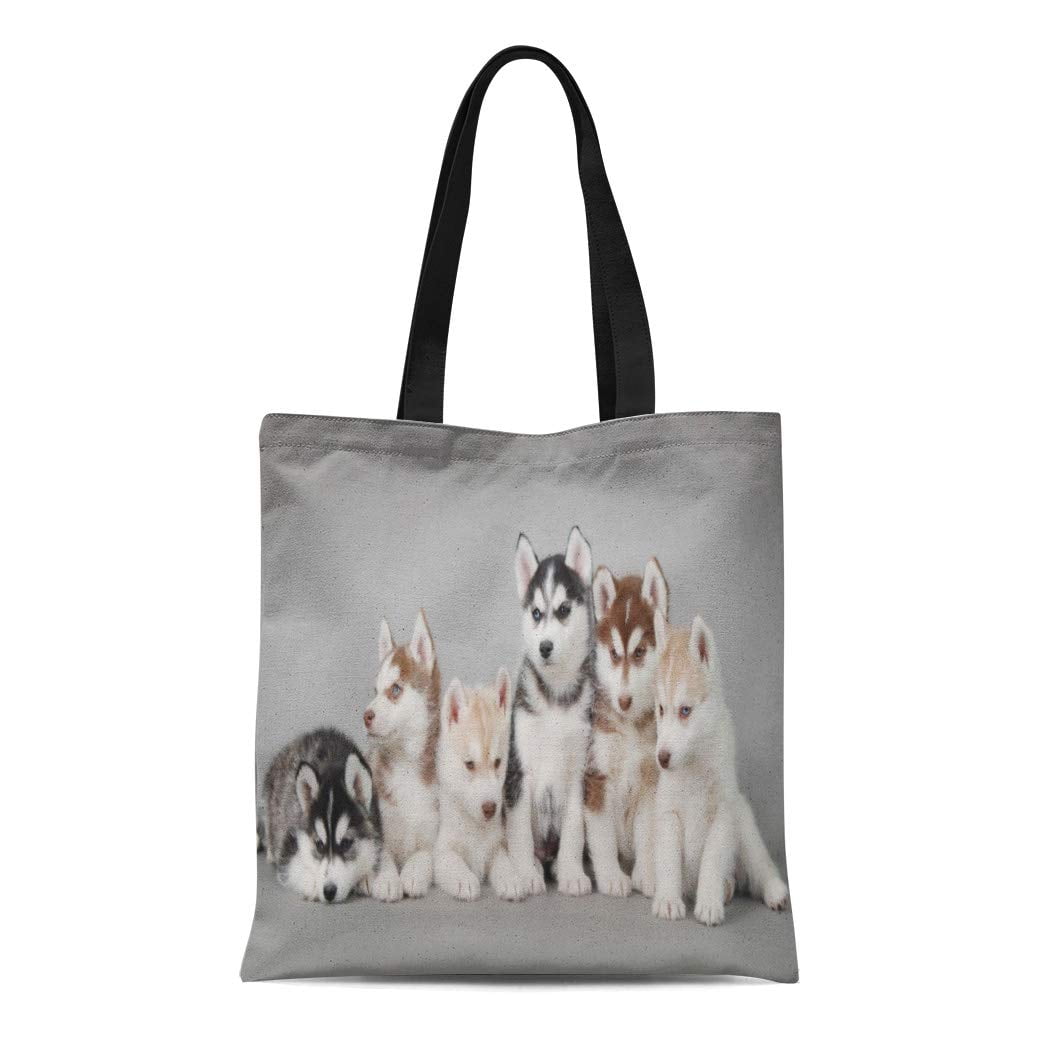 LADDKE Canvas Tote Bag Dog Six Huskies Funny Husky Siberian Pets Grey