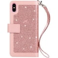thumbnail image 6 of Wallet Case for iPhone XR,Magnetic Handbag Zipper Pocket PU Leather Flip with 9 Card Slots and Wrist Strap Folio TPU Inner Stand Case for iPhone XR - Rose Gold, 6 of 14