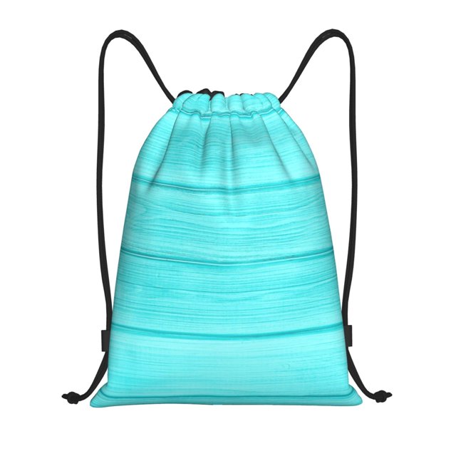 Xecao Turquoise Wooden Pattern Sports Drawstring Backpack - String Swim Gym Bag with Wet Proof Pocket for Women&Men-Medium
