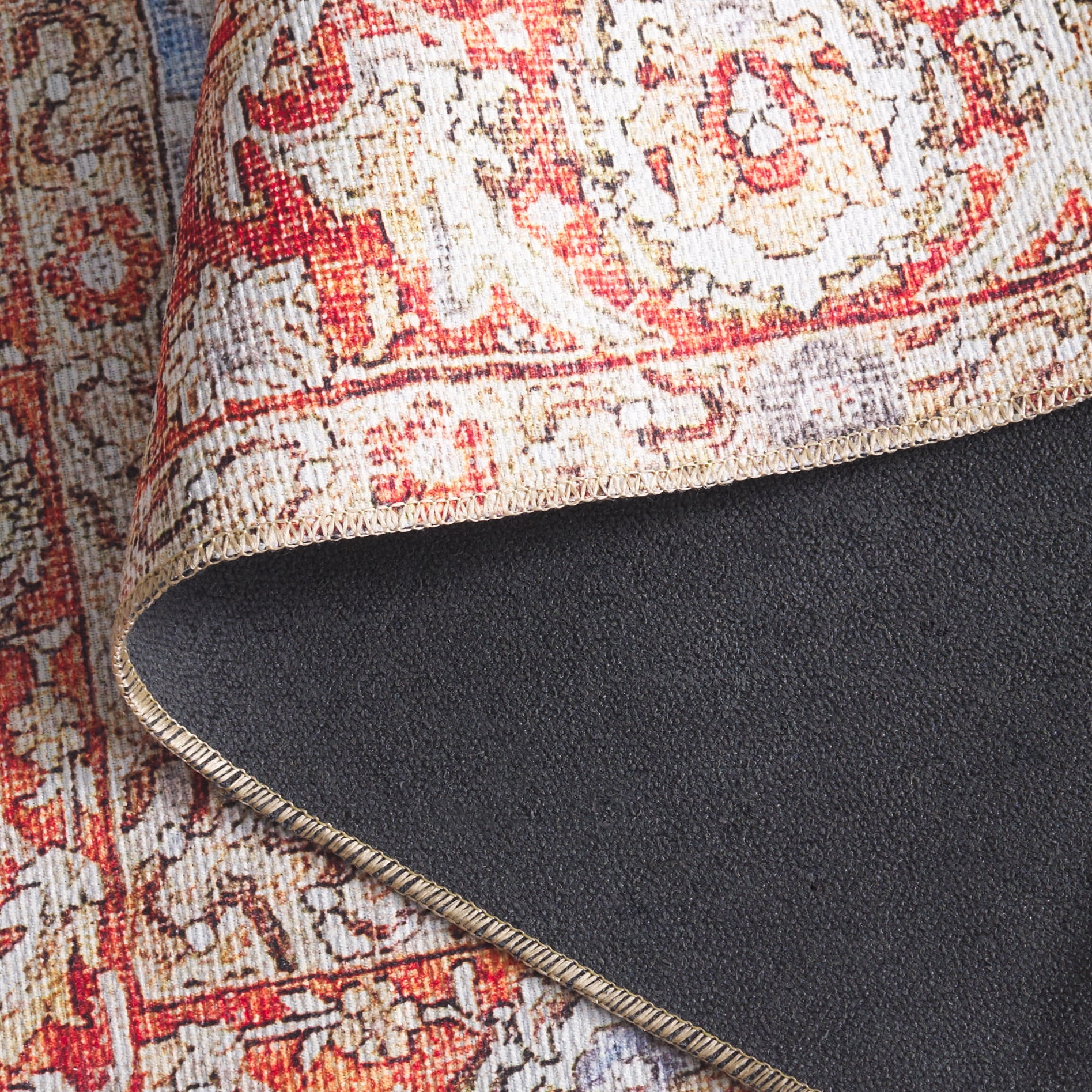 SAFAVIEH Vintage Serapi Cassius Medallion Machine Washable Area Rug, Red Orange/Blue, 8' x 10'
