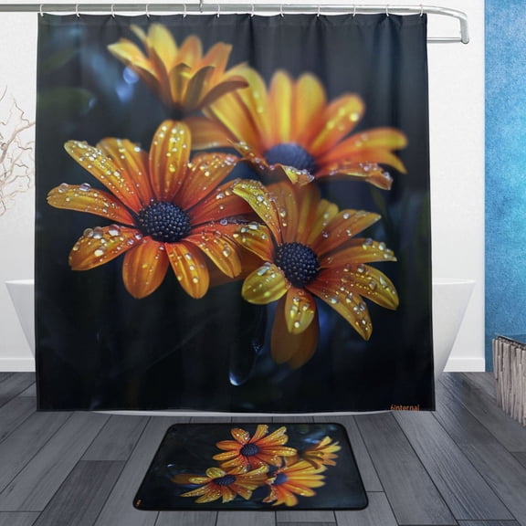 BZSMCE Shower Curtain and Bath Accessory Set,Dew-kissed Orange Blossoms Pattern