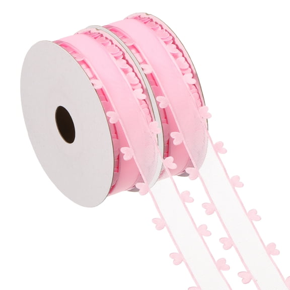 Uxcell 1 Inch x 20 Yard Organza Chiffon Ribbon, 2 Rolls Sheer Heart Decorative Ribbon for Valentine's Day, Pink