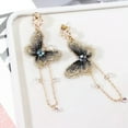 thumbnail image 3 of HOOUN Korean Style Embroidery Butterfly Crystal Earrings Long Tassel Drop Jewelry-Pink, 3 of 9