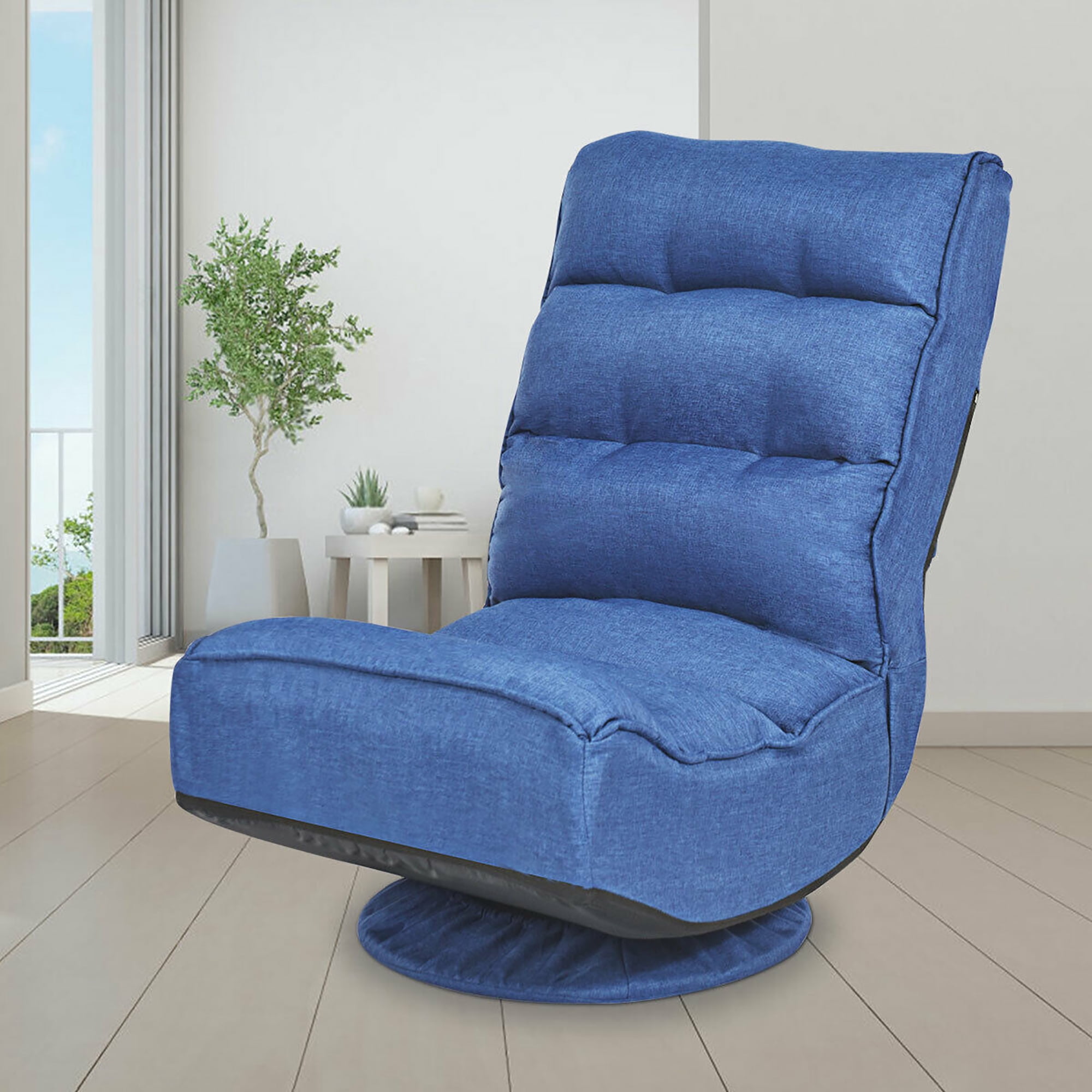 Costway Gaming Chair Fabric 6-Position Folding Lazy Sofa 360 Degree Swivel Grey\ Black\ Coffee High Back-Blue