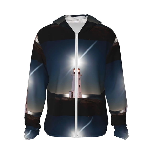 Fotbe Peggy's Cove Lighthouse Chaqueta con Protección Solar UPF 50+ para Hombre y Mujer, Camisa con Capucha y Bolsillos-Small