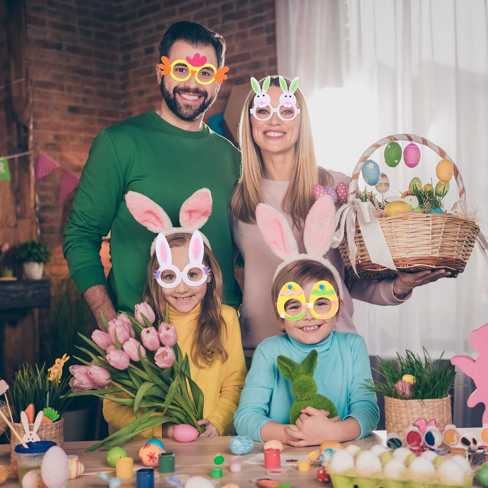 12 Pcs Felt Easter Glasses Easter Egg Glasses Frame Bulk Bunny Eyeglasses Plastic Photo Props for Kids Adult Easter Basket Stuffers Filler Easter Party Favors Decor Supplies