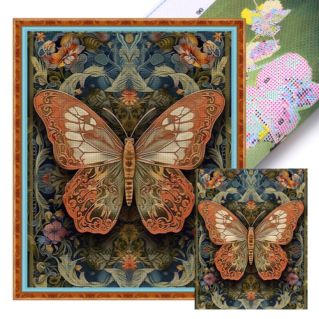 Kit Punto Cruz Con Mariposa Hilo Algodón Ecológico Bordado 11CT 40x50cm