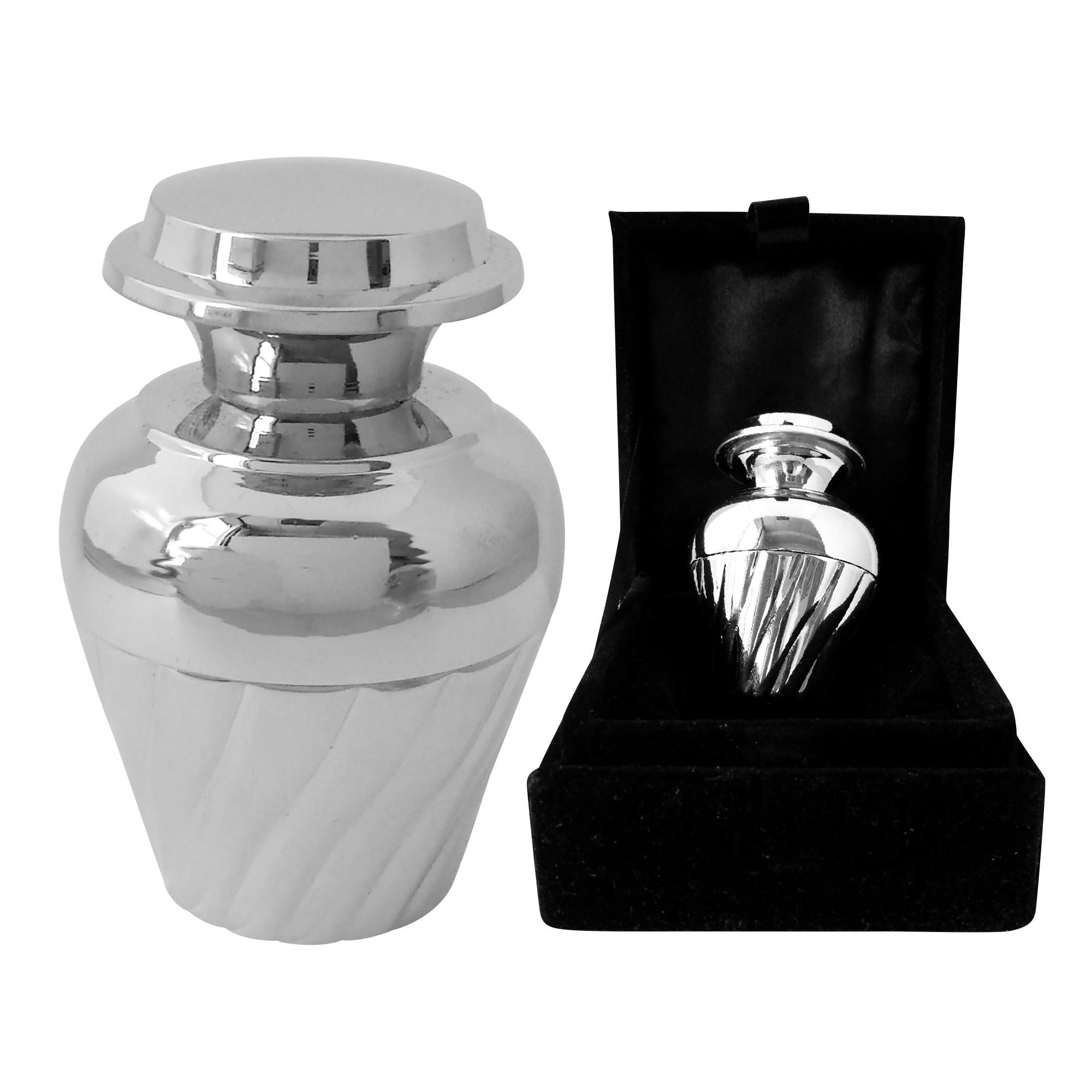 UrnConcern Cremation Urn 3" Chrome Plated Keepsake and Velvet Box by UrnConcern