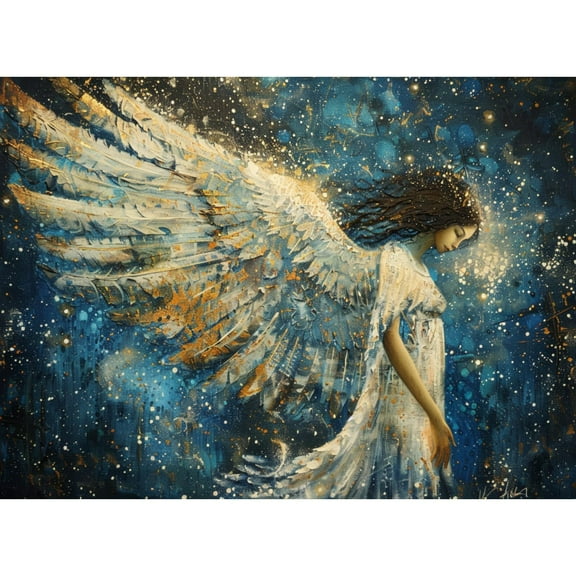 Abstract Angel in Sky with Wing 5D Diamond Art Painting by Number Kits for Adults DIY Paint with Round Full Drill Diamond Gems Painting Art Craft for Home Wall Decor 15.8x19.8inch
