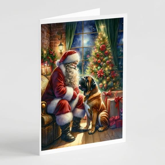 Bullmastiff and Santa Claus Greeting Cards Pack of 8 7 in x 5 in
