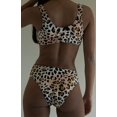 thumbnail image 2 of Women's Scoop Neck Tropical High Waist Bikini Swimsuit with Front Tie, Brown, 2 of 3