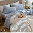 thumbnail image 3 of MooMee 100% Washed Cotton Sheet Set King Linen Like Textured Breathable Durable Soft Comfy 4pcs (Cornflower Blue), 3 of 6