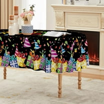 Birthday Tablecloth 60x84 Inch Oval, Happy Birthday Ballon Black Washable Seasonal Table Cover for Party Picnic Dinner Decor