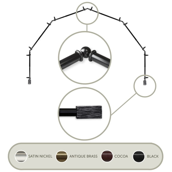 Domovina Wood 13/16" 6 Sided Bay Window Single Curtain Rod-Color:Black