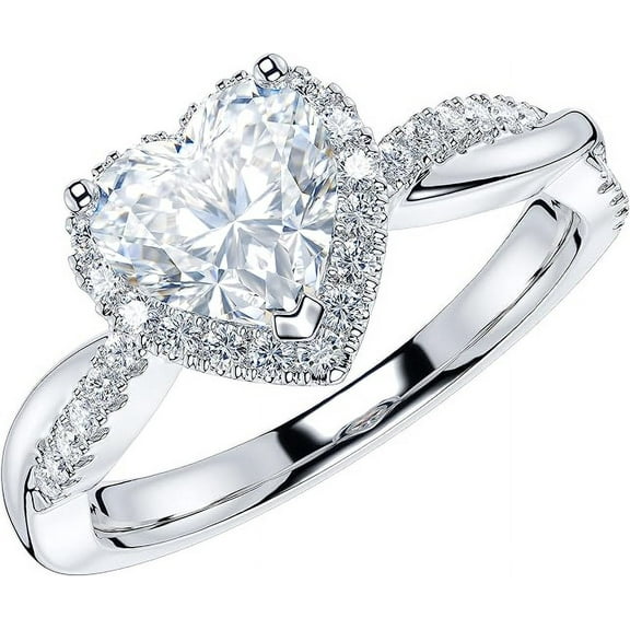 2Ct Heart Cut Lab Created Diamond Halo Engagement Promise Ring 14K White Gold Plated
