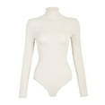 thumbnail image 4 of Besolor Turtleneck Bodysuits for Women Long Sleeve Ribbed Stretch Leotards Tops 2024 Fashion Bodysuits Blouse Beige, 4 of 4