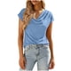 thumbnail image 2 of Tops de Manga Larga de Mujer Casual Draped Cuello de Vaca con Mangas Cortas Y Tejido Elástico Suave, Blusa de Poliéster Relajada para Primavera Verano Diario, 2 of 9