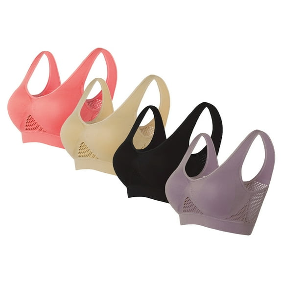 Sinpiling Sports Bras for Women 4 Pack Plus Size S-5X Wireless Push Up Underwear Ladies Pullover Stretchy High-Impact Multipack Bralettes