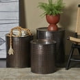 thumbnail image 3 of DecMode 18" x 21" Bronze Metal Handmade Drum Accent Table with Hammered Design, 3-Pieces, 3 of 13