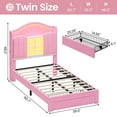 thumbnail image 2 of Afuhokles Twin Bed Frame with Drawer and LED Lights and Charging Station, Hidden Storage Headboard Princess Velvet Upholstered Platform Bed with Headboard, Pink, 2 of 7