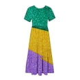thumbnail image 5 of Plus Size Maxi Dress for Women 2024 Summer Fashion Mardi Gras Printed Carnival Short Sleeve Crewneck Dress Casual Flowy Tiered Maxi Beach Dress With Pockets Gift for Women on Clearance!, 5 of 6
