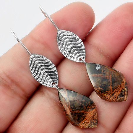 Desiregem Natural Turkish Rainforest Chrysocolla 925 Silver Adult Women Earrings Jewelry SDE56936