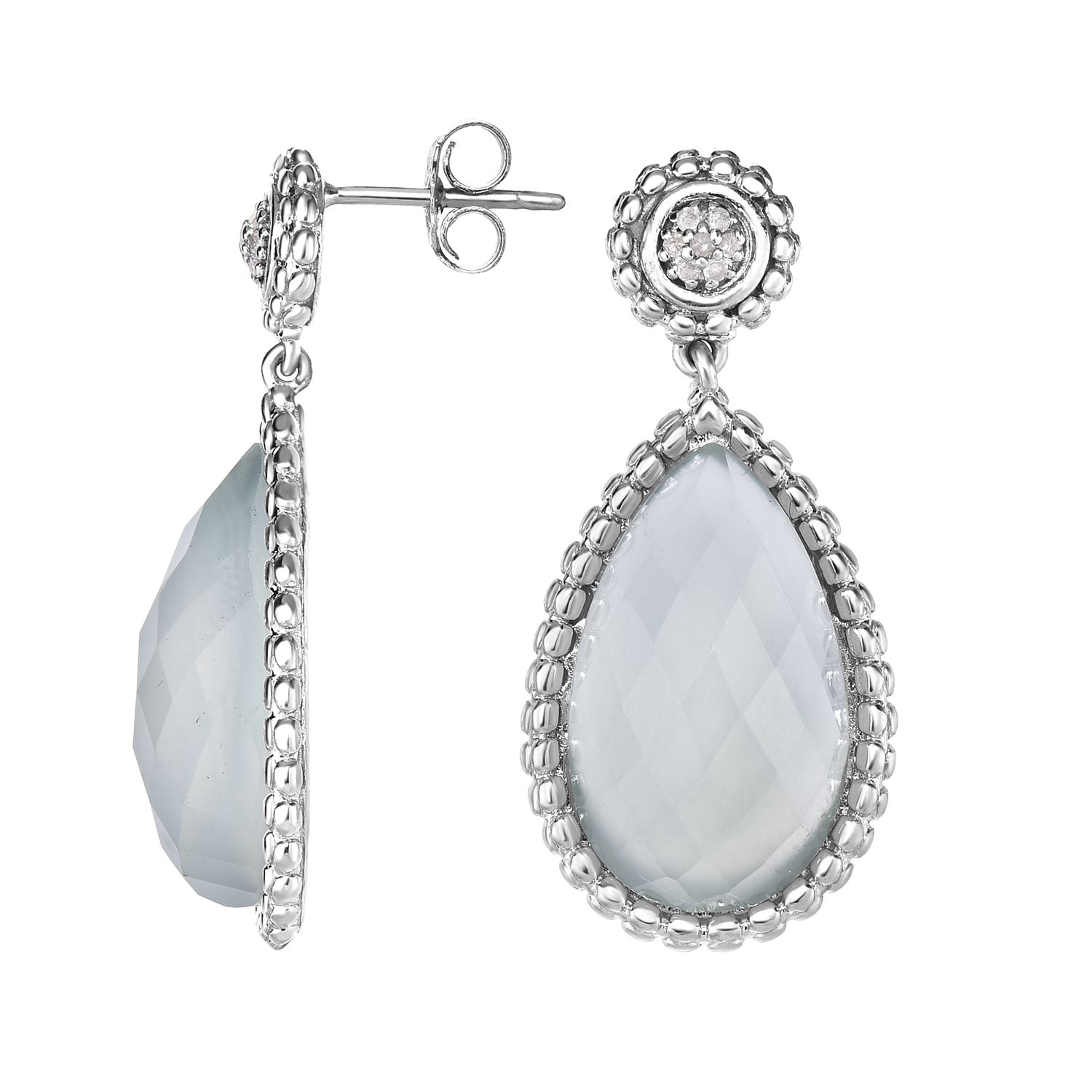 0.07 CT Sterling Silver Round Black & White Diamond Ladies Dangling Earrings 
