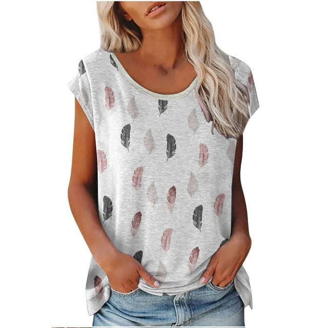 Blouses à Manches Courtes pour Femmes Femmes Décontracté Imprimé Manches Courtes Col Rond Chandail Blouse T-Shirt Hauts Femmes Hauts à Manches Courtes Femmes Blouse à Manches Courtes Hauts à Manches Courtes pour Femmes