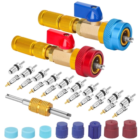 JIAHAOO AC Valve Core Removal Tool for R134A systems for automotive use Includes 8 Car AC Valve Caps Brass Construction