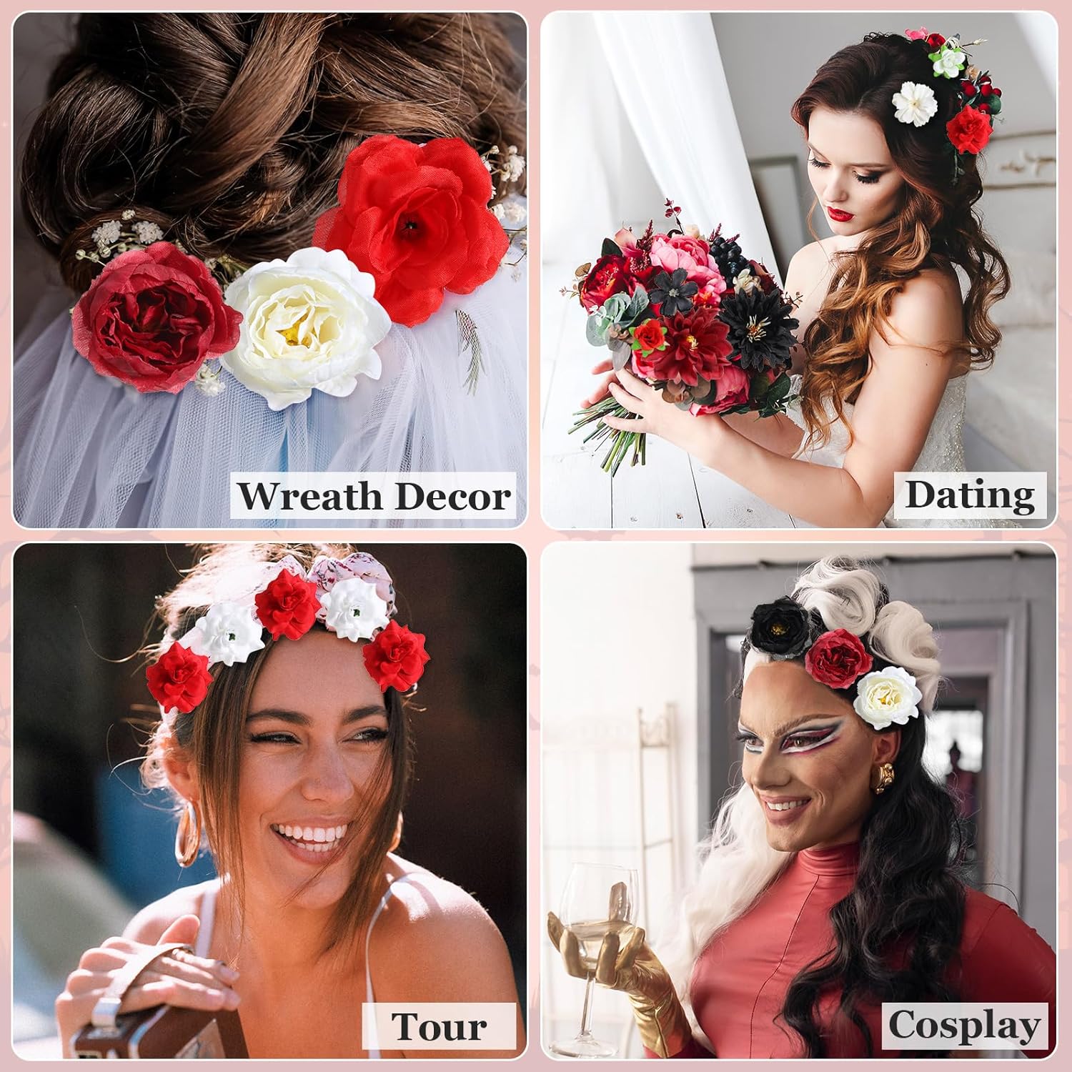 36 Pack Flower Hair Clips Rose Floral Hair Accessories for Women  Bride Claw Clip Side Hair Clip Hairpin Brooch Pin Headpiece for Girls Wedding Halloween Hairstyles