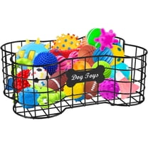 Brabtod Bone-Shaped Metal Dog Toy Storage Basket, Iron Wire Pet Organizer Bin for Toys, Treats, Leashes & Blankets