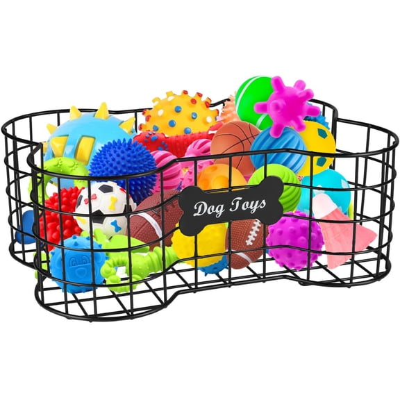 Brabtod Bone-Shaped Metal Dog Toy Storage Basket, Iron Wire Pet Organizer Bin for Toys, Treats, Leashes & Blankets