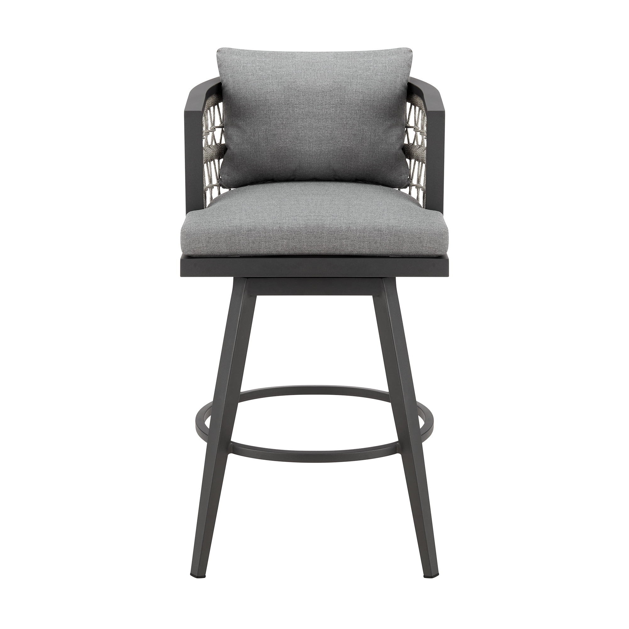 Zella Outdoor Patio Swivel Counter Stool in Aluminum with Light Gray Rope and Earl Gray Cushions - Set of 2