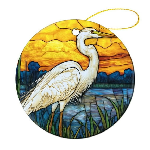 Christmas Ornament Florida Travel Gift Egret Wildlife Double-Sided Ceramics Ornaments White Bird Christmas Xmas Tree Ornament Decoration Hanging Pendant Decor Holiday Present