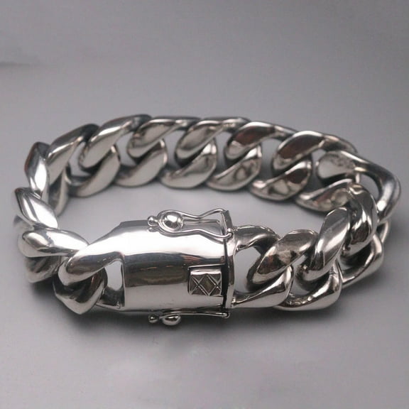 K-KED Solid 925 Sterling Silver Men's Bracelet For Man 20mm Thick Curb Chain 8.7''L