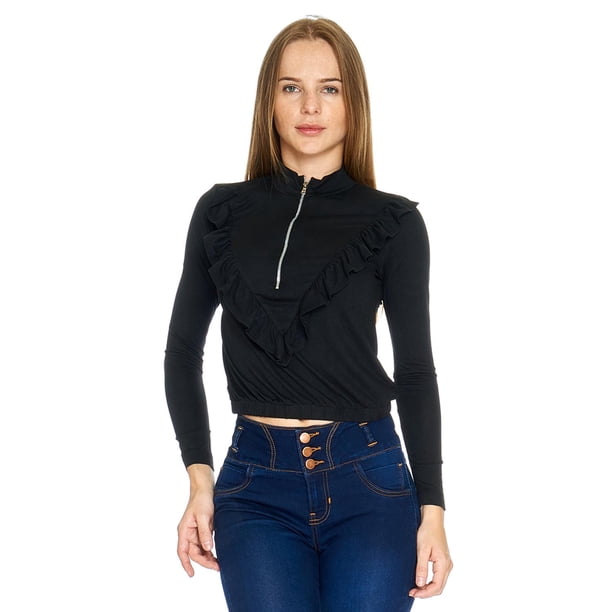 Sudadera Mujer Sin Capucha Con Olán y Cierre Cómoda Casual Negro negro G Incógnita 360064