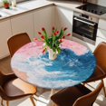 thumbnail image 2 of Blue Pink Ocean Waves Elastic Fitted Round Table Cover Abstract Beach Waterproof Outdoor Tablecloth for Holiday Party, Picnic, Patio & Dining Fits Tables Up to 36"-44", 2 of 8