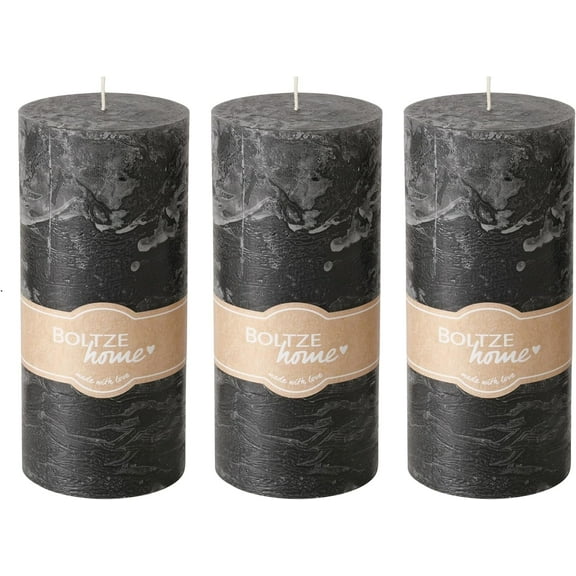 3 Piece Dark Grey Unscented Candle Set with 68 Hours Burn Time, 6 Inches Tall
