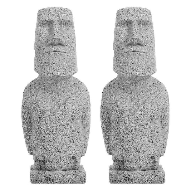 2Pcs Easter Island Moai Head Figurine for Home Garden Decor Abstract Face Sculpture for Desktop Bookshelf Decoration Stone Statue for Table Decoration