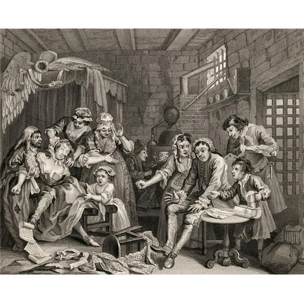Posterazzi DPI1862149LARGE les Râteaux Progressent Scène de Prison de l'Image Originale par Hogarth de l'Affiche, 32 x 26