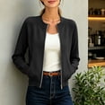 thumbnail image 5 of Thousandth Women's Knit Bomber Jacket Crew Neck Full Zip Long Sleeve Coats Casual Lightweight Outerwear with Pockets for Daily Wear, 5 of 8