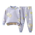 thumbnail image 2 of Conjuntos de blusas y camisas de cuello redondo y manga larga para niños con estampado forrado de vellón para mayor calidez Conjunto de ropa de dormir de manga larga con cuello redondo para el hogar d, 2 of 8