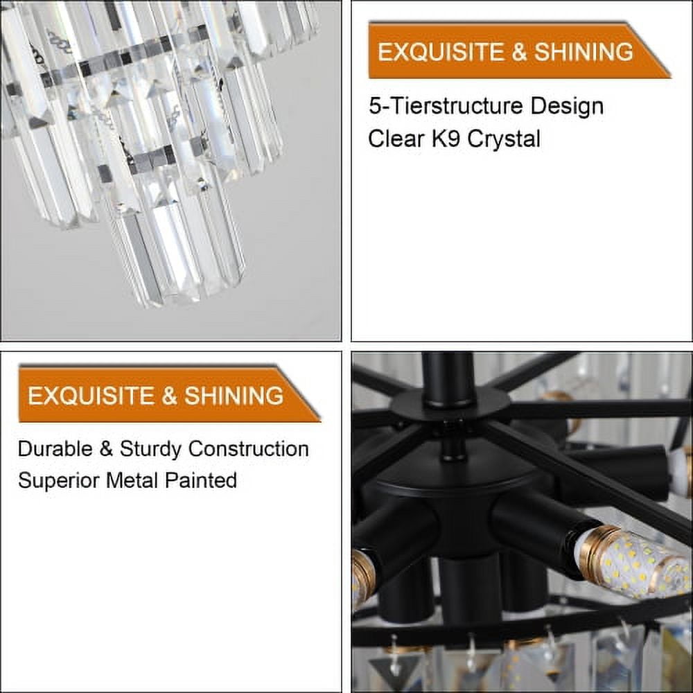 ACE-LIGHTS,5-Tier Black Crystal Semi Flush Mount Chandelier Light Fixture,Large Contemporary Luxury Ceiling Lighting for Living Room,Bedroom,Dining Room,Hallway,Restaurants,Holels,Bars(Black)