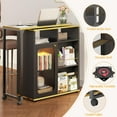 thumbnail image 6 of Homieasy Wine Cabinet with Charging Station and LED Light, Rotating Wine Rack Table for Liquor with Glass Holder and Wine Rack Storage, Freestanding Floor Coffee Bar Cabinet for Kitchen, Black, 6 of 8