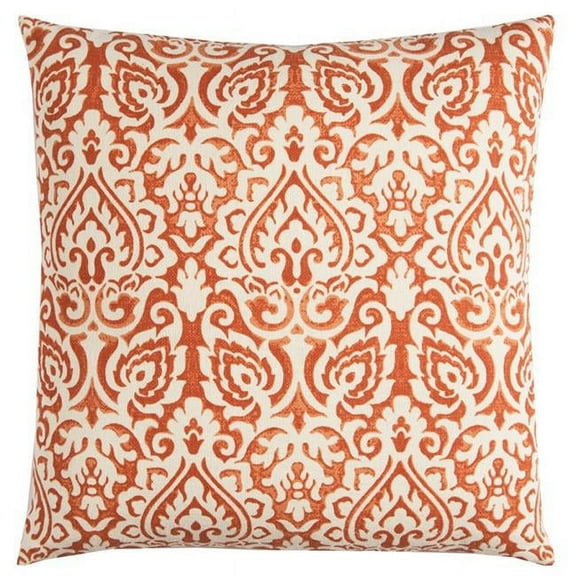 Distressed Damask Throw Pillow, Orange & White