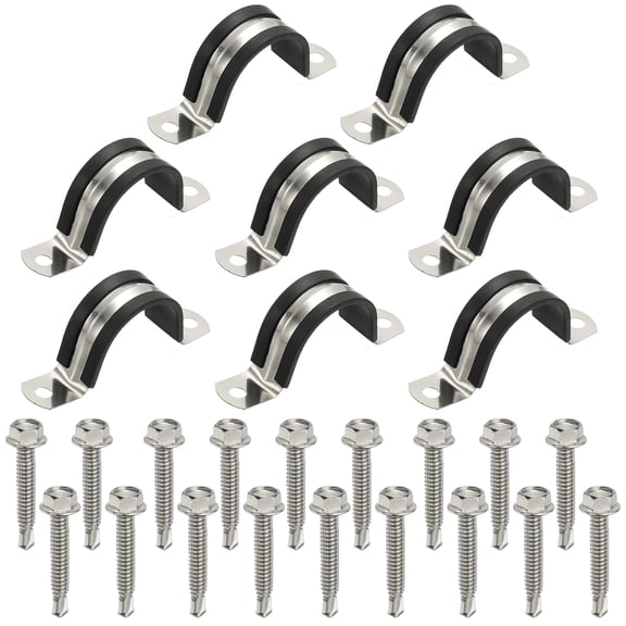 Uxcell 8Pcs Pipe Clamps, 1-1-4 Inch 304 Stainless Steel Rubber Cushioned U Bracket