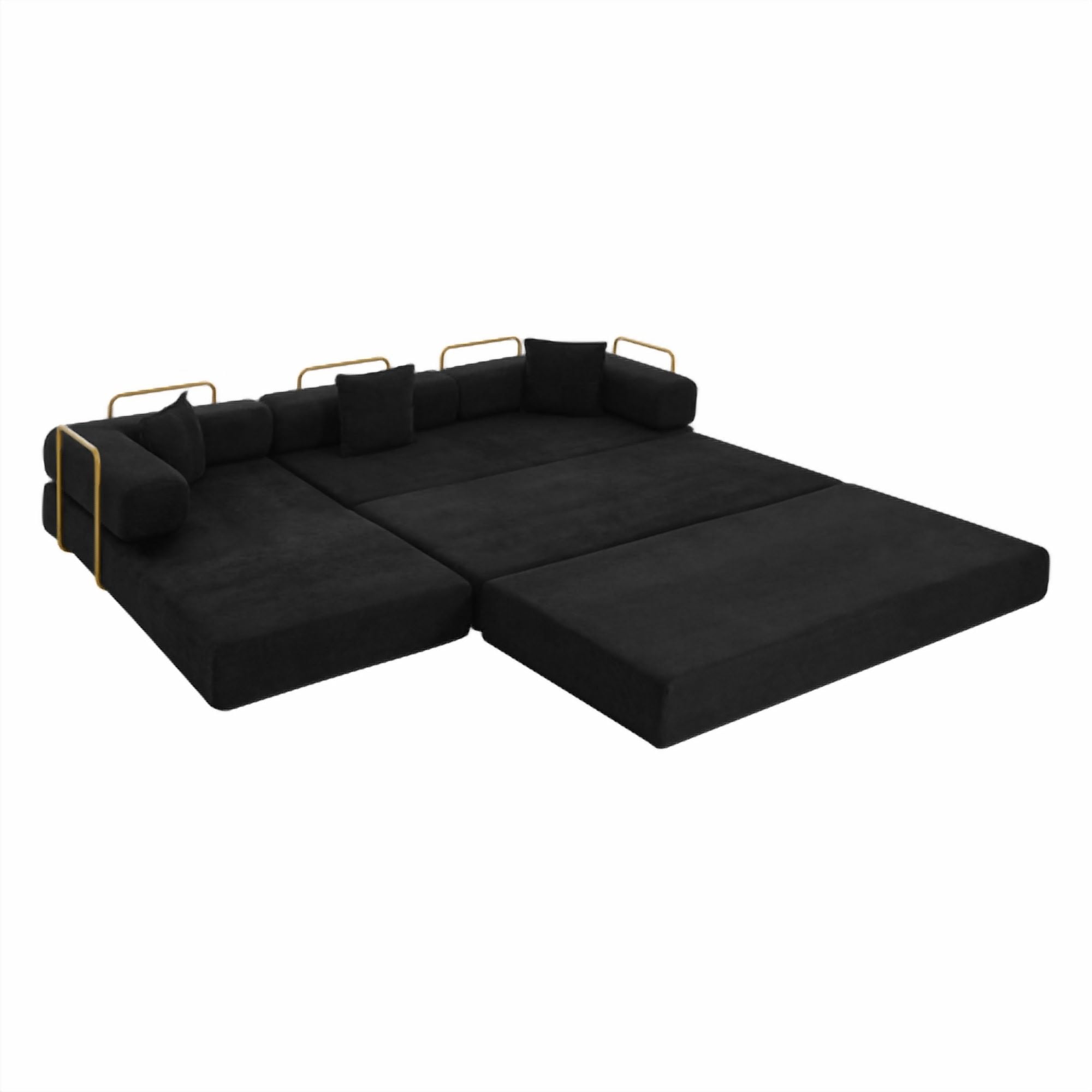 108" Modular Sectional Sofa with L-Shape Chaise, Convertible Sleeper Sofa Bed, Corduroy Cloud Couch with Deep Seat, No Assembly Required, Removable Backrest, Black