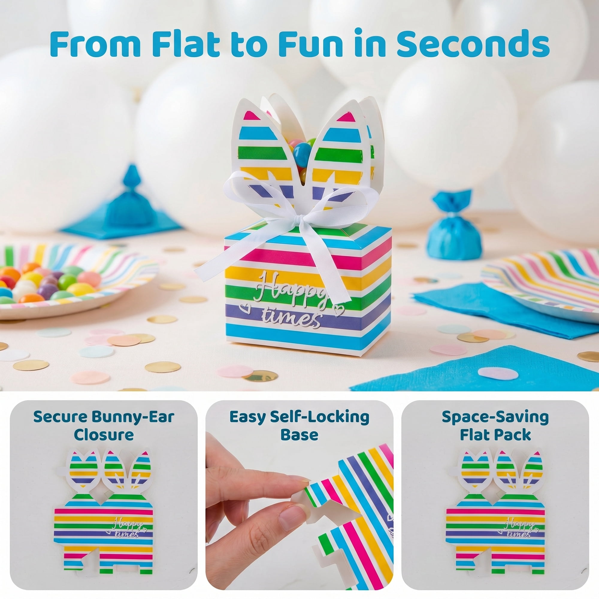Unique Bargains 10Pcs Flat Packed Bunny Shaped Gift Boxes Multicolor 3.1"x2.2"x2.4"