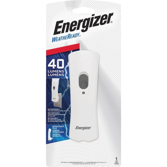 Energizer Rechargeable Emergency LED Flashlight, Plug-In Power Outage Light, 25 Lumens