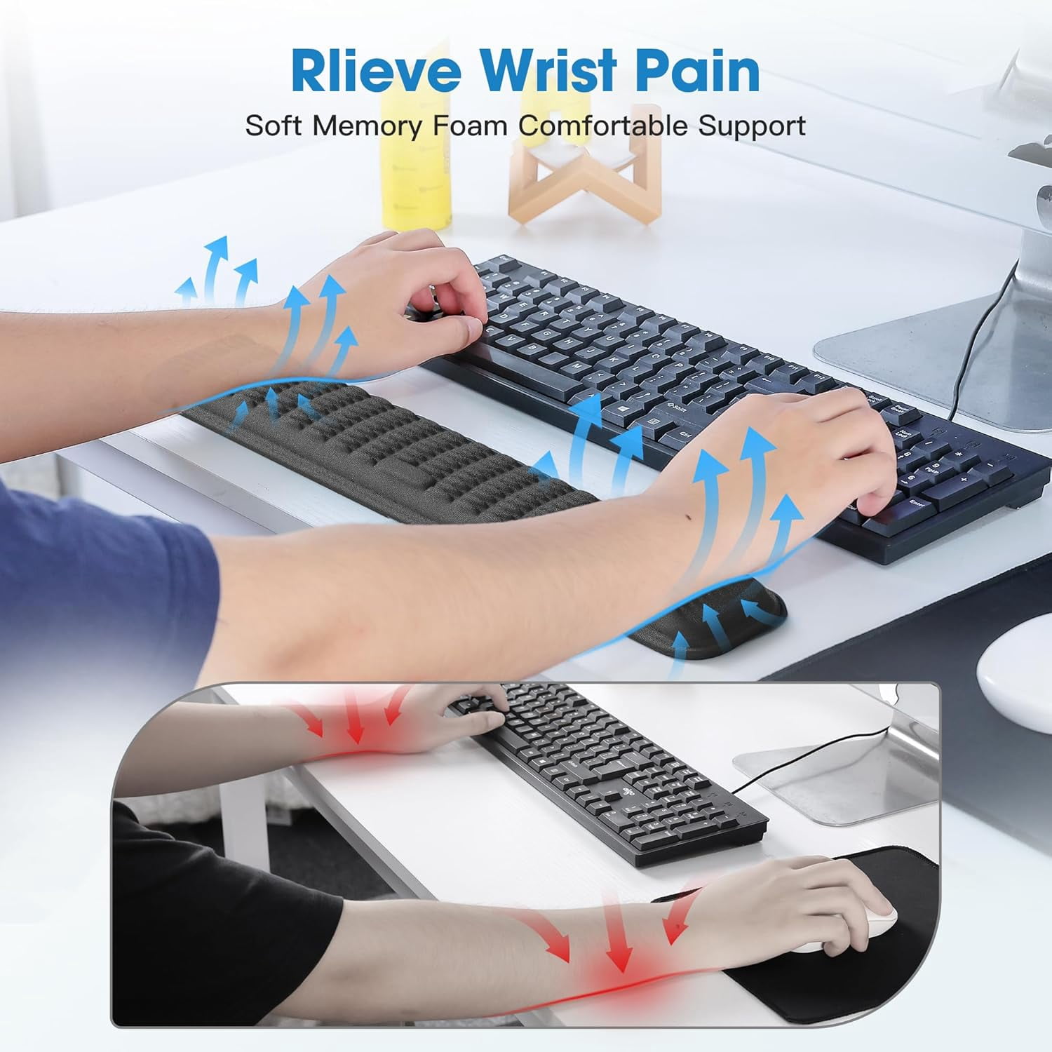 Keyboard Wrist Rest, Soft Memory Foam Wrist Support for Keyboard, Keyboard Hand Rest Pad for Wrist Pain Relief, Keyboard Wrist Guard for Long Hours of Work, Gaming, Studying（Classic Black）